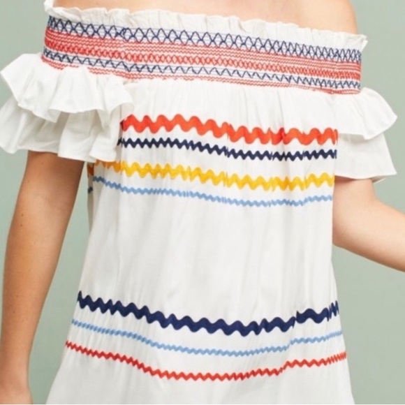 NWT Red Carter "Marilyn" White Off-The-Shoulder Dress Ric Rac Trim, Size Small - Picture 2 of 9